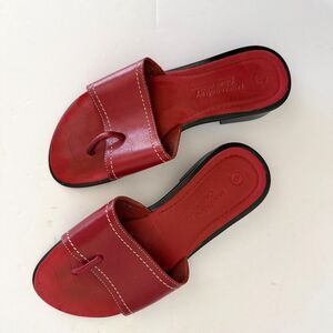 Montego Bay Club, Vintage 90s Red Leather Slide Sandals, 6 Contrast Stitching